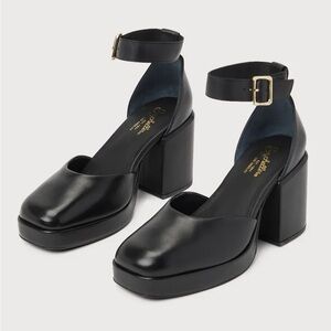 Seychelles Black Platform Ankle-Strap Block Heels